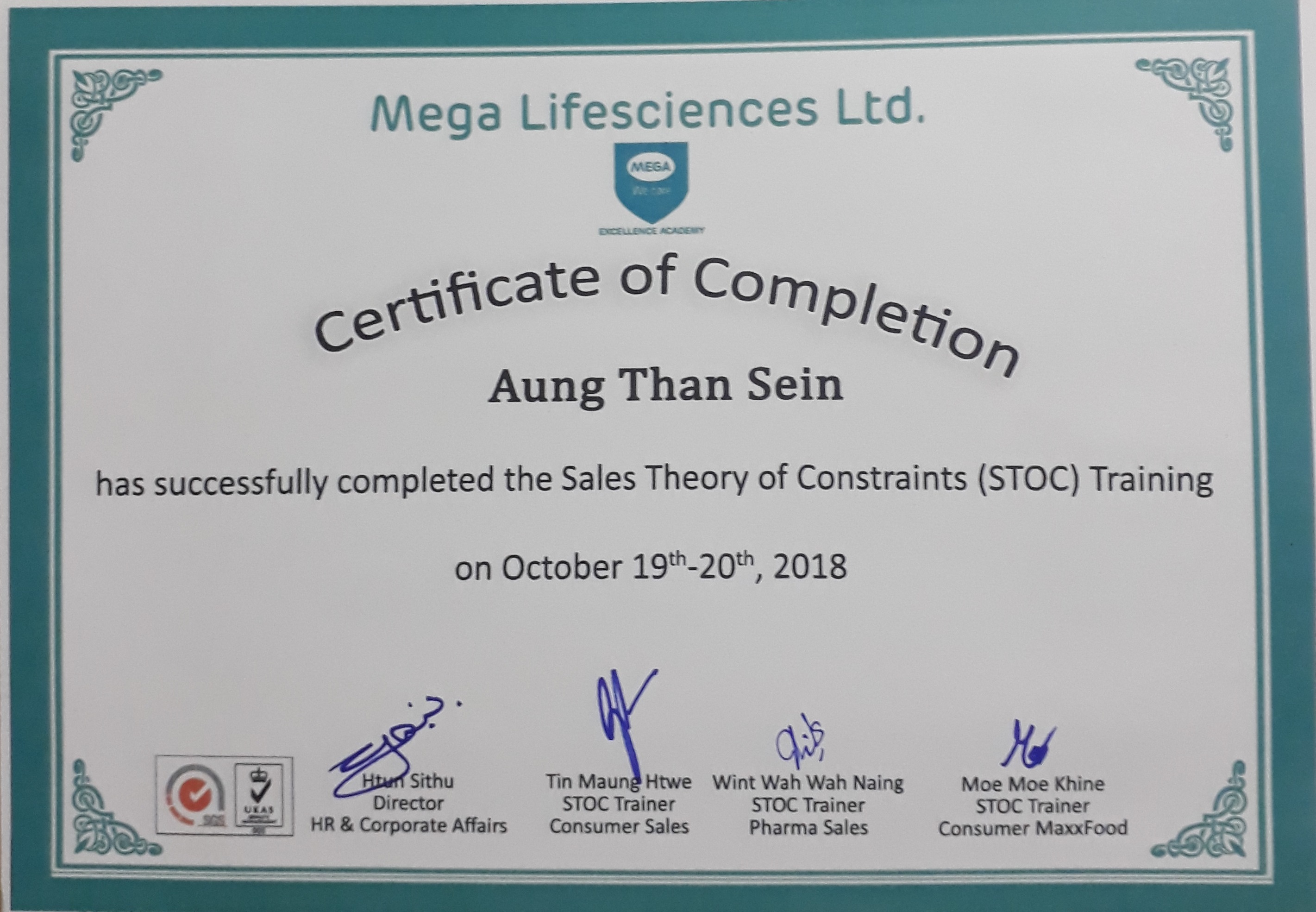 Sales Theory of Constranints Training Certificate